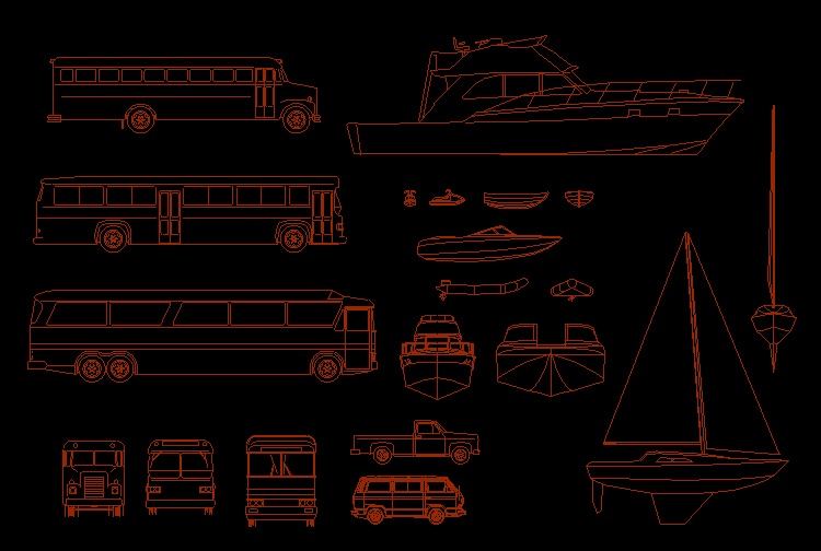 CAD常用交通工具汽车飞机图块图库