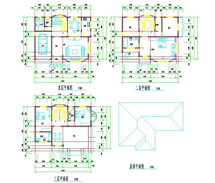 CAD别墅设计图纸图库全套CAD设计施工图自建房施工图