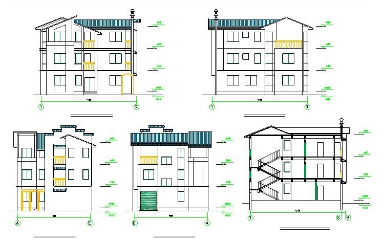 CAD别墅设计图纸图库全套CAD设计施工图自建房施工图