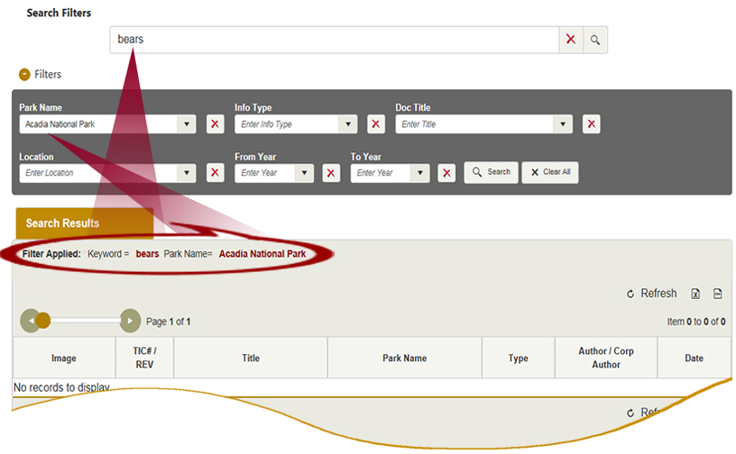 Screenshot of Filters Applied